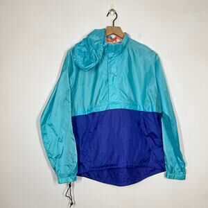 Vintage LL Bean Windbreaker Jacket Size Small Detachable Hood Blue Teal Gorpcore